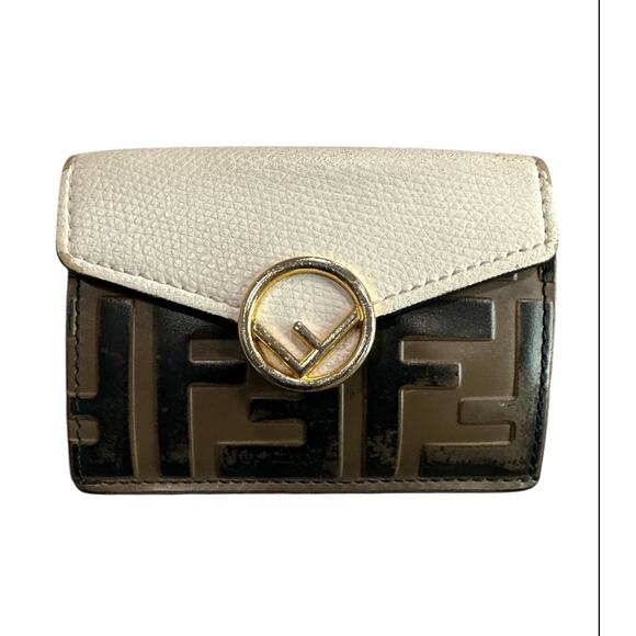 269. Fendi Vitello Liberty Zucca Trifold Wallet - Beige/Brown - Picture 1 of 12